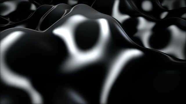 Abstract liquid black surface with smooth waves and reflections