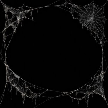 Spooky Halloween Spider Web Frame on Black Background for Design Element.