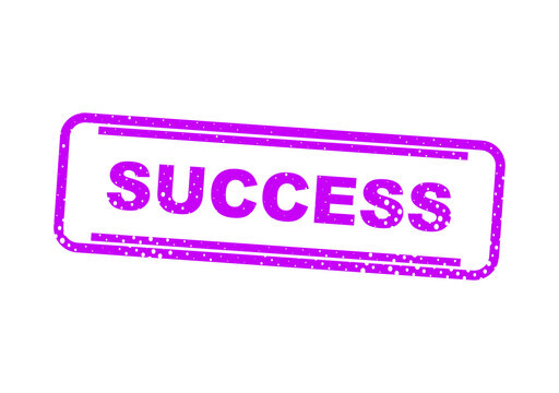 Bright purple success stamp with bold text illustration
