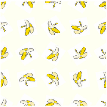 Seamless pattern of cartoon bananas on light background