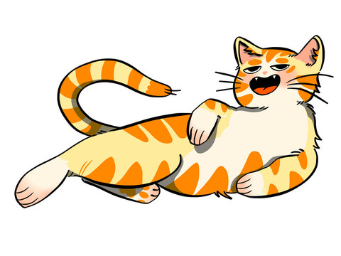 Cute Orange Tabby Cat Cartoon Illustration in Playful Relaxing Pose