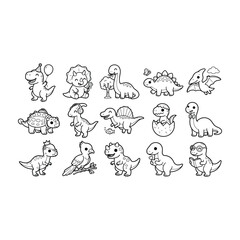 Obraz premium Kawaii Dinosaur Vector Collection for Coloring Books.