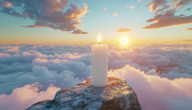 雲海と日の出を望む断崖の白いキャンドル背景画像
