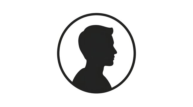 Minimalist silhouette profile icon of a man inside a circle isolated on white background