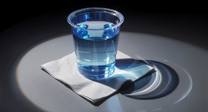 Blue Drink in Plastic Cup on Napkin with Dramatic Spotlight Lighting