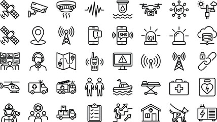 Fototapeta premium Emergency response icons collection linear style on a white background
