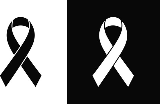 Awareness ribbons in black and white, two different styles of charity symbols isolated on a white background