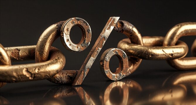 Golden Percentage Symbol Chain Link on Black Background
