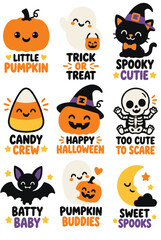 Obraz premium Cute Halloween Themed Clipart Collection Featuring Jack O Lanterns Ghosts Cat and Skeleton