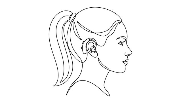 Minimalist continuous line drawing of a woman with a high ponytail portrait minimalist ponytail minimalism expression
