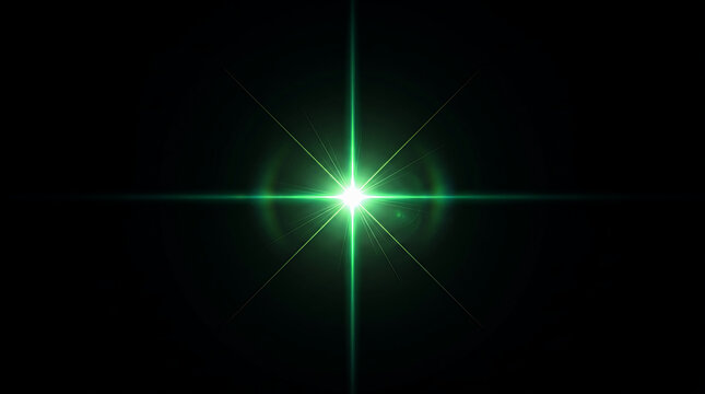 Green Starburst Light Flare with Emerald Glow on Black