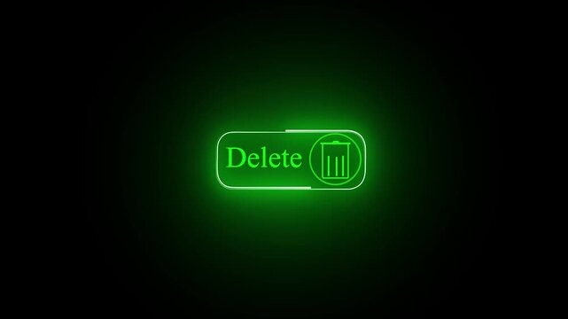 Glowing green delete button icon with trash can symbol for user interface
