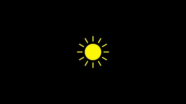 Minimalist yellow sun icon rotating on a solid black background