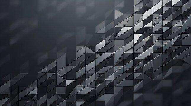 Abstract dark geometric background with metallic triangular shapes and soft depth of field effect for modern design