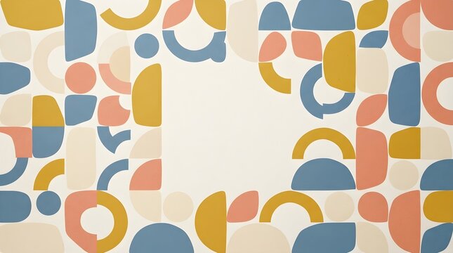 Abstract geometric pattern background with colorful organic shapes and central white copy space for modern design