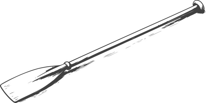Single wooden paddle oar for rowing boat isolated hand drawn sketch illustration