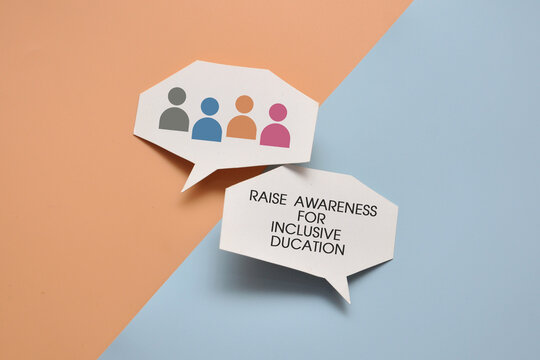 Speech bubbles about inclusive education awareness and diversity among children.