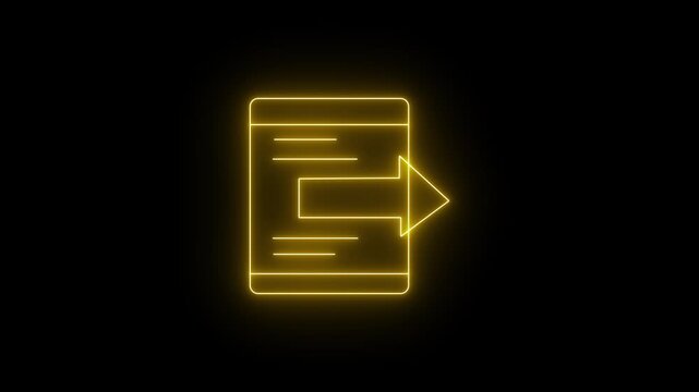 Futuristic Glowing Neon Document Export File Transfer Right Arrow Icon Symbolizing Digital Data Migration Concept Isolated on Black Background.
