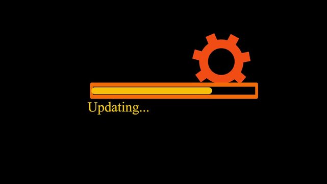 Digital progress bar updating with spinning gear animation for software and system loading