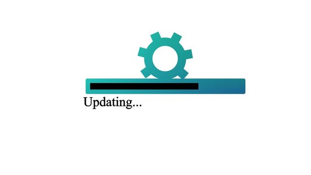 Digital progress bar with rotating gear icon representing system updates