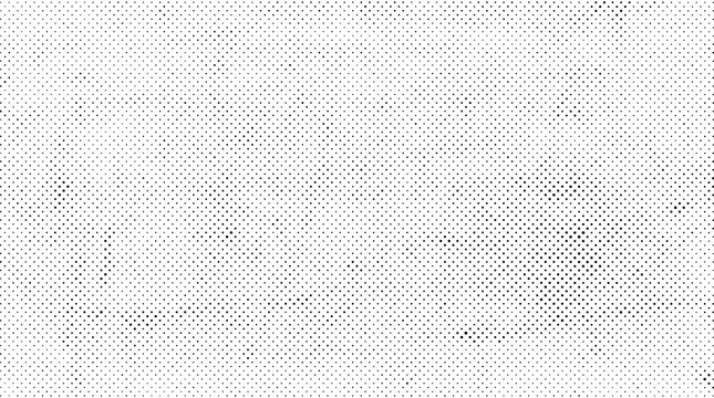 Black and white halftone dot pattern texture with distressed grunge noise, vintage comic book print effect on a plain white background