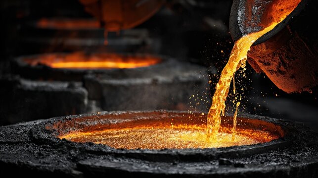 Molten Metal Pouring in Industrial Casting Process