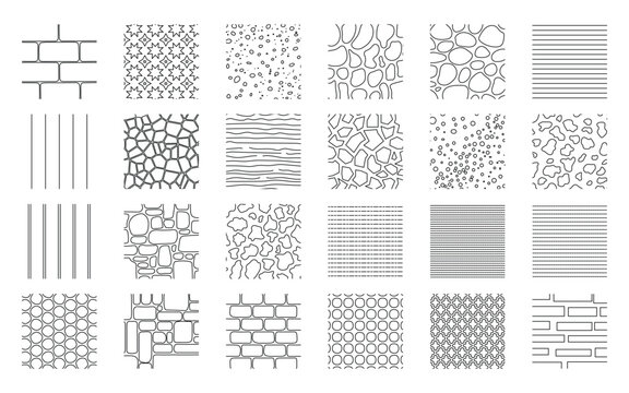 Set of seamless patterns and textures with geometric shapes, lines, and organic forms