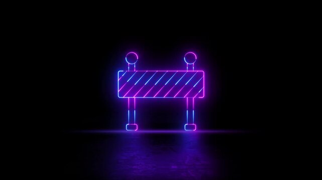 Neon glowing Road construction barrier icon video animation. Neon lighting Traffic barricade and no entry sign motion animation. Neon glowing Road construction barrier icon animation.