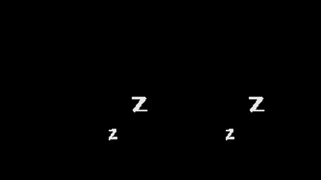 Comic cartoon zzz sleep letters floating upward in wave motion, funny sleeping symbol animation overlay visual asset, tiredness dream icon on green screen and black background. 4k video