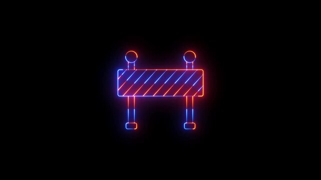Neon glowing Road construction barrier icon video animation. Neon lighting Traffic barricade and no entry sign motion animation. Neon glowing Road construction barrier icon animation.