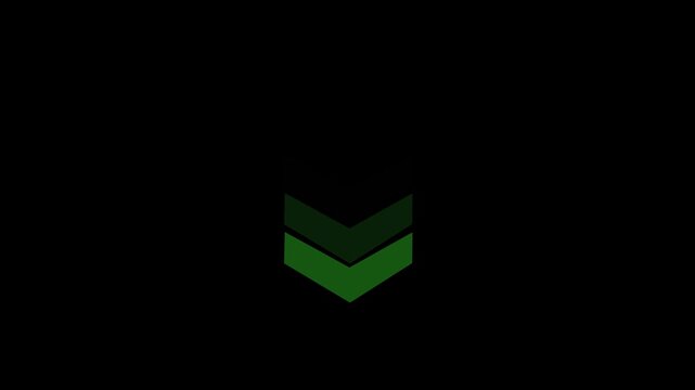 Green chevron arrows stack and expand across a black background
