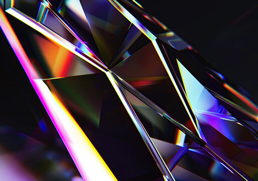 Macro view of geometric crystal facets with rainbow light dispersion prism effect light refraction color spectrum glass prism abstract background glass texture colorful ligh