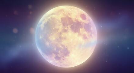 Fototapeta premium A luminous full moon glows brilliantly within the vast darkness of deep space while distant shimmering stars create an ethereal atmosphere that captures the majestic beauty of our celestial