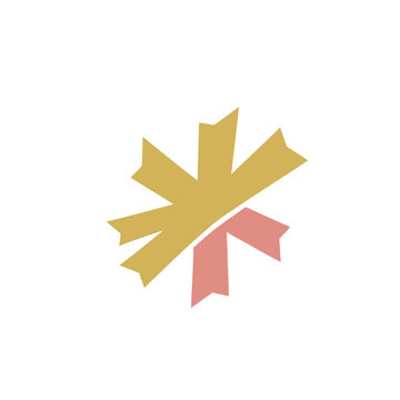 Abstract starburst shape with gold and pink ribbons