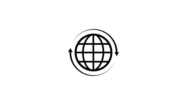 Globe rotates clockwise on a white background across four frames