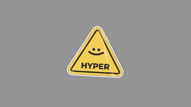 Rotating Yellow Hyper Warning Sign on Transparent Background