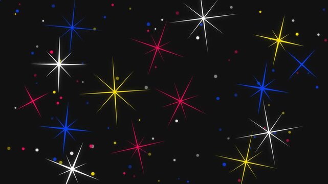 Colorful Glowing Stars Twinkling on a Black Background Animation Video Loop