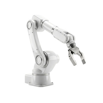 White robotic arm with gripper hand as isolated on, industrial robot as isolated on transparent background