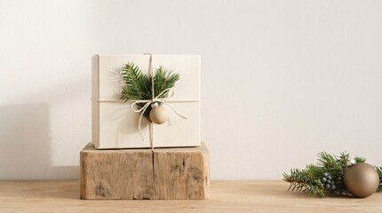 Fototapeta premium Minimal holiday retail product display with sustainable gift packaging