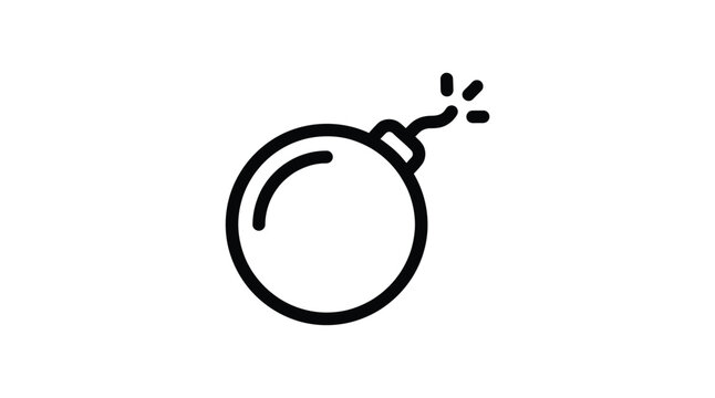 Bomb with lit fuse black line drawing on white background