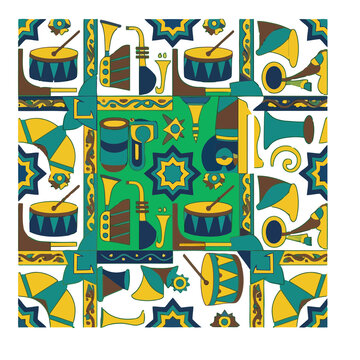 Musical Instruments and Geometric Patterns Collage