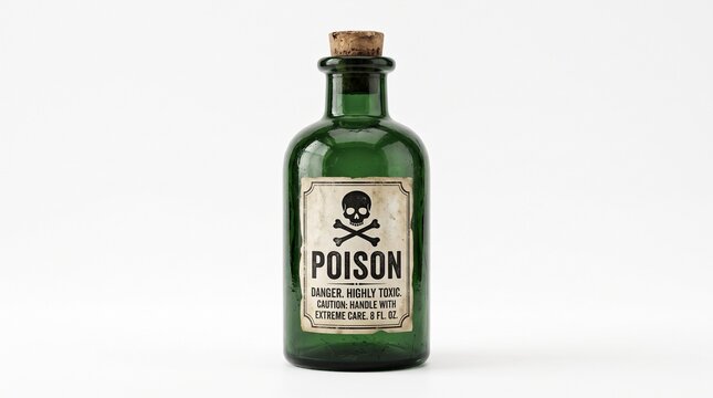 glass container skull label hazard symbol vintage vial retro apothecary emerald flask spooky decor halloween prop cork stopper toxic warning chemical container medicine jar