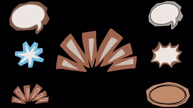 2D Hand Drawn Paper Cutout Speech Bubble and Explosion Burst Animation Frame by Frame Overlay with Transparent Background Alpha Channel