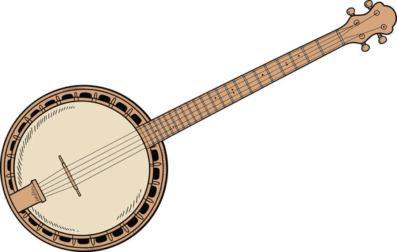 Illustration of a Banjo Musical Instrument on a White Background