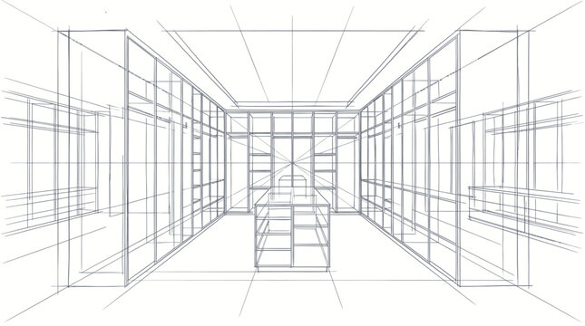 Architectural Sketch of a Modern Walk-In Closet Design.