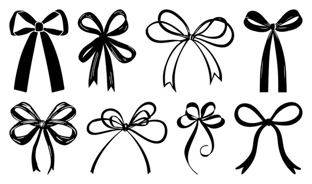 PNG Elegant black ribbon bow designs, element set on transparent background