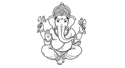 Fototapeta premium Lord Ganesha Line Art Illustration of Hindu God of Success for Coloring Page and Religious Decoration