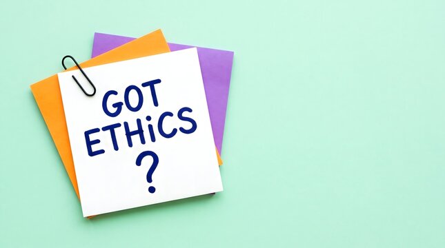 Got Ethics Sticky Note with Paper Clip on Green Background, Business Concept
