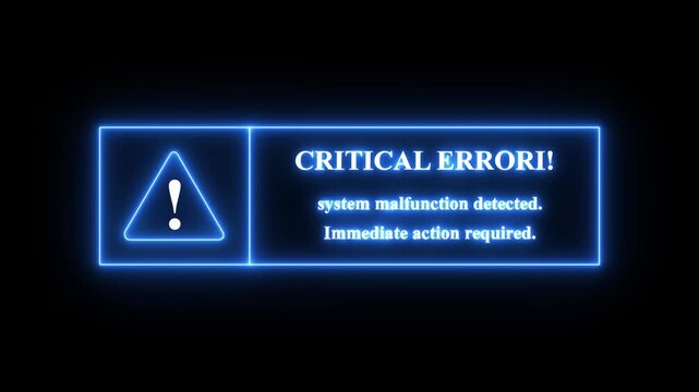 glowing neon Exclamation mark system failure style neon frame critical error icon on black background. system malfunction detected. immediate action required neon text ...
