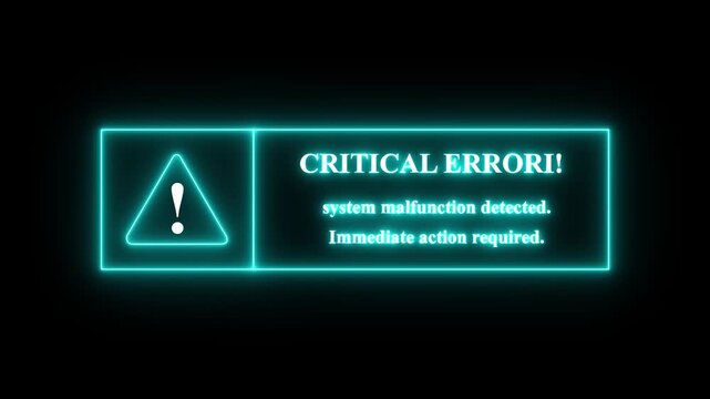 glowing neon Exclamation mark system failure style neon frame critical error icon on black background. system malfunction detected. immediate action required neon text ...